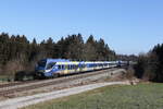 Bayerische Regiobahn/802895/430-018-auf-dem-weg-nach 430 018 auf dem Weg nach Mnchen am 8. Februar 023 bei Sossau im Chiemgau.