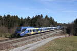 Bayerische Regiobahn/804818/430-012-aus-salzburg-kommend-am 430 012 aus Salzburg kommend am 21. Februar 2023 3bei Sossau im Chiemgau.