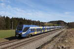 Bayerische Regiobahn/805714/430-011-und-430-014-waren 430 011 und 430 014 waren am 22. Februar 2023 bei Htt im Chiemgau in Richtung Mnchen unterwegs.