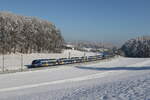 Bayerische Regiobahn/838289/430-019-und-430-011-aus 430 019 und 430 011 aus Salzburg kommend am 13. Januar 2024 bei Axdorf im Chiemgau.