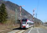 ET 133 bei der Ausfahrt aus dem Bahnhof von Bad Reichenhall in Richtung Freilassing. Aufgenommen am 8. Mrz 2011.