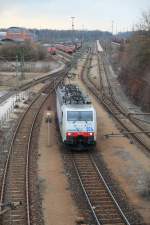 lokomotion-9/405586/189-914-beim-ausfahren-aus-dem 189 914 beim ausfahren aus dem Abstellbereich des Rangierbahnhofes von Mnchen-Nord am 1. Mrz 2014.