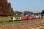 189 902 war mit einem Containerzug am 31. Oktober 2016 bei Traunstein in Richtung Mnchen unterwegs.