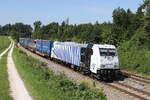 lokomotion-9/824916/185-661-mit-einem-klv-aus 185 661 mit einem 'KLV' aus Mnchen kommend am 17. August 2022 bei Sossau.