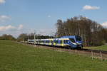 ET 302 war am 21. April 2021 bei Vogl in Richtung Rosenheim unterwegs.