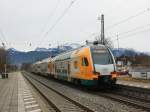 Noch einmal der ET 445 102 im Bahnhof von Prien am Chiemsee. Diesmal aufgenommen am 2. Januar 2014.