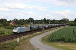 186 431 von  Railpool  mit Schttgutwagen von  ERMEWA  am 29. Juni 2020 bei Langwedel.