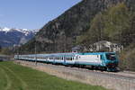 464 338 vom Brenner kommend am 8. April 2017 bei Freienfeld/Campo di Trens.