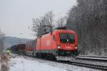 1016 048-9 am 12. Januar 2013 mit einem gemischten Gterzug im Bahnhof von Assling.