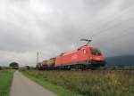 1016 048-9 mit einem Gterzug aus Salzburg kommend am 27. August 2013 bei Bernau am Chiemsee.