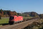 br-1016/464020/1016-012-mit-einem-stahlzug-aus 1016 012 mit einem Stahlzug aus Freilassing kommend am 31. Oktober 2015 bei Grabensttt.