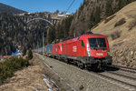 br-1016/489197/1016-045-7-und-1116-094-4-mit 1016 045-7 und 1116 094-4 mit dem 'Walter'-Zug in Richtung 'Brenner' fahrend. Aufgenommen am 19. Mrz 2016 bei St. Jodok.