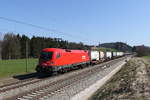 1016 017 mit einem  KLV  am 19. Mrz 2020 bei Grabensttt im Chiemgau.