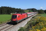 1016 044 am Zugende eines  EC . Aufgenommen am 9. September 2020 bei Grabensttt im Chiemgau.