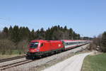 1016 050 schiebend in Richtung Ssalzburg am  EC 113  am 1. April 2021 bei Grabensttt.