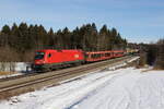 1016 046 mit einem leeren Autozug aus Salzburg kommend am 27. Januar 2022 bei Grabensttt.