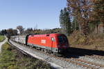 1116 150 war am 10. November 2018 bei Grabensttt mit einem Gterzug in Richtung Salzburg unterwegs.