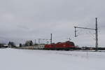 br-1116/644607/1116-109-und-1116-129-waren 1116 109 und 1116 129 waren am 12. Januar 2019 mit dem 'Ekol-Zug' bei bersee am Chiemsee in Richtung Salzburg unterwegs.
