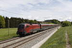 br-1116/656106/1116-216-mit-einer-railjet-doppelgarnitur-aus 1116 216 mit einer 'Railjet-Doppelgarnitur' aus Salzburg kommend am 9. Mai 2019 bei Grabensttt.