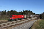 1116 090 mit dem  Bosch-Zug  am 6. Januar 2010 aus Salzburg kommend bei Grabensttt im Chiemgau.