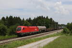 br-1116/736709/1116-277-war-am-8-juni 1116 277 war am 8. Juni 2021 mit einem 'Mischer' bei Grabensttt im Chiemgau in Richtung Mnchen unterwegs.
