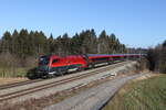 br-1116/764020/1116-220-mit-einem-railjet-aus 1116 220 mit einem 'Railjet' aus Salzburg kommend am 19. Januar 2022 bei Grabensttt.