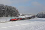 br-1116/838434/1116-027-und-1293-049-waren 1116 027 und 1293 049 waren mit einem gemischten Gterzug am 13. Januar 2024 bei Axdorf im Chiemgau in Richtung Rosenheim unterwegs.