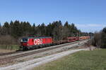br-1293-2/806995/1293-194-mit-einem-gemischten-gueterzug 1293 194 mit einem gemischten Gterzug aus Salzburg kommend am 16. Mrz 2023 bei Sossau im Chiemgau.