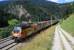 1216 019 die  Wagner/Verdi -Lok auf dem Weg zum Brenner. Aufgenommen am 16. August 2013 kurz vor St. Jodok.
