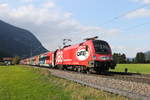 1116 249 mit dem  FB-Railjet  war am 10. September 2020 bei Niederaudorf in Richtung Innsbruck unterwegs.