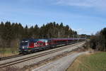 br-xx16-werbeloks/725630/1116-231-5-geht-los-mit 1116 231 '5 geht los' mit einem Railjet aus Salzburg kommend am 4. Februar 2021 bei Grabensttt im Chiemgau.