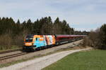 br-xx16-werbeloks/771440/1116-229-schiebend-an-einem-railjet 1116 229 schiebend an einem Railjet nach Salzburg. Aufgenommen am 7. April 2022 bei Grabensttt im Chiemgau.