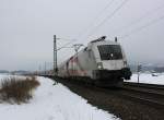 1116 249 zog eine Doppelgarnitur des Railjet am 2. Mrz 2013 durch die neblige Winterlandaschaft. Aufgenommen bei Bernau am Chiemsee.