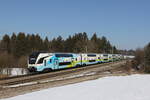 westbahn/806357/4010-018-auf-dem-weg-nach 4010 018 auf dem Weg nach Mnchen am 2. Mrz 2023 bei Sossau im Chiemgau.