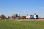 ES 64 U2-058 zog am 30. März 2014 einen gemischten Güterzug durch den Chiemgau bei Übersee am Chiemsee.