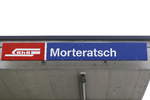 bahnhoefe/620450/morteratsch-an-der-bernina-bahn-gelegen-am 'Morteratsch' an der Bernina-Bahn gelegen am 11. Juni 2018.
