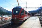 rhb-abe-812/395233/rhb-abe-812-3505-steht-am RhB ABe 8/12 3505 steht am 17. August 2014 im Bahnhof von St. Moritz und fhrt in krze nach Tirano ab.