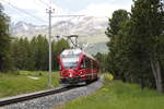 rhb-abe-812/614703/abe-812-3514-mit-einem-regionalzug ABe 8/12 3514 mit einem Regionalzug auf dem Weg nach Tirano. Aufgenommen am 10. Juni 2018 kurz vor Pontresina.