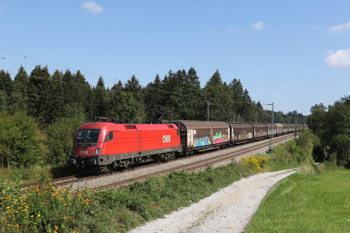 1116 281 mit Schiebewandwagen aus Salzburg kommend am 30. August 2022 bei Grabensttt.