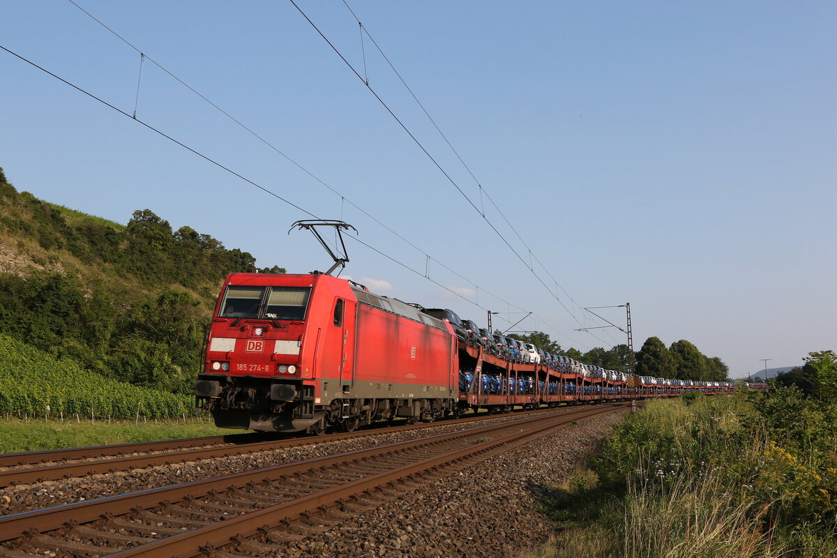 185 274 mit einem Autozug am 23. Juli 2021 bei Himmelstadt.