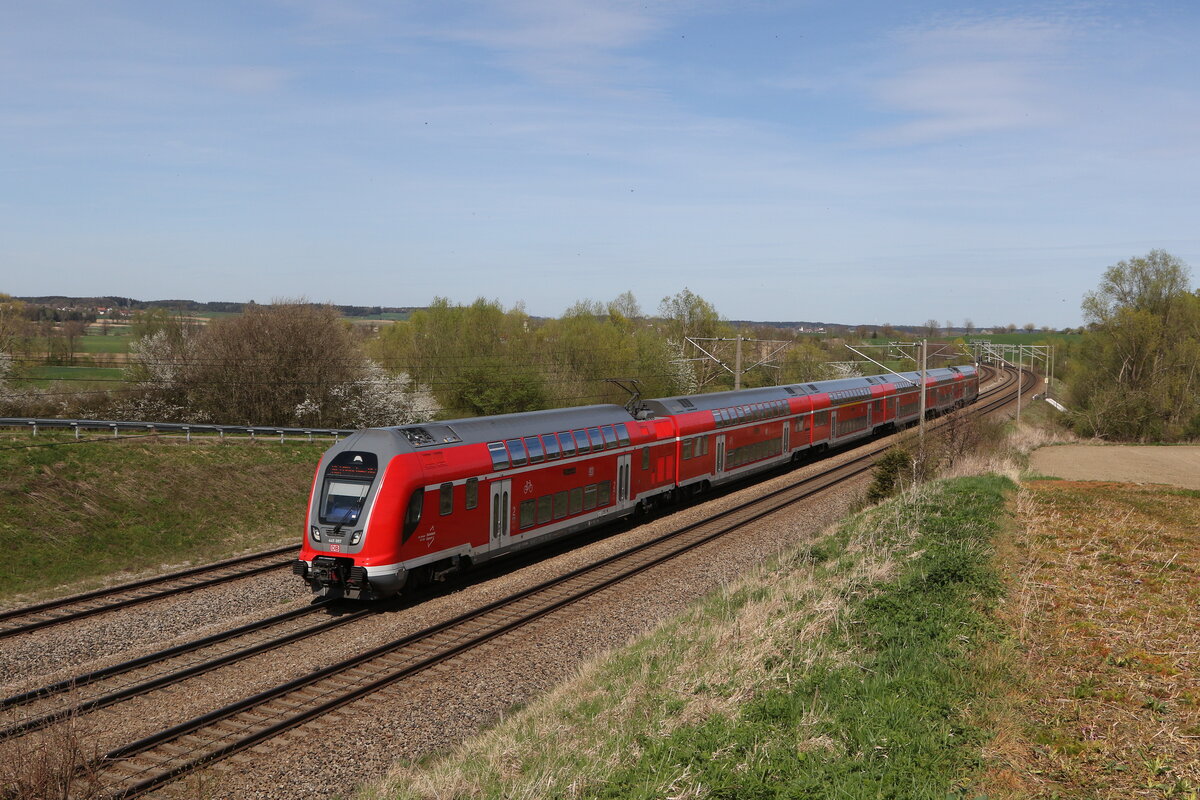 445 097 war am 6. April 2024 bei Vierkirchen auf dem Weg nach Mnchen.