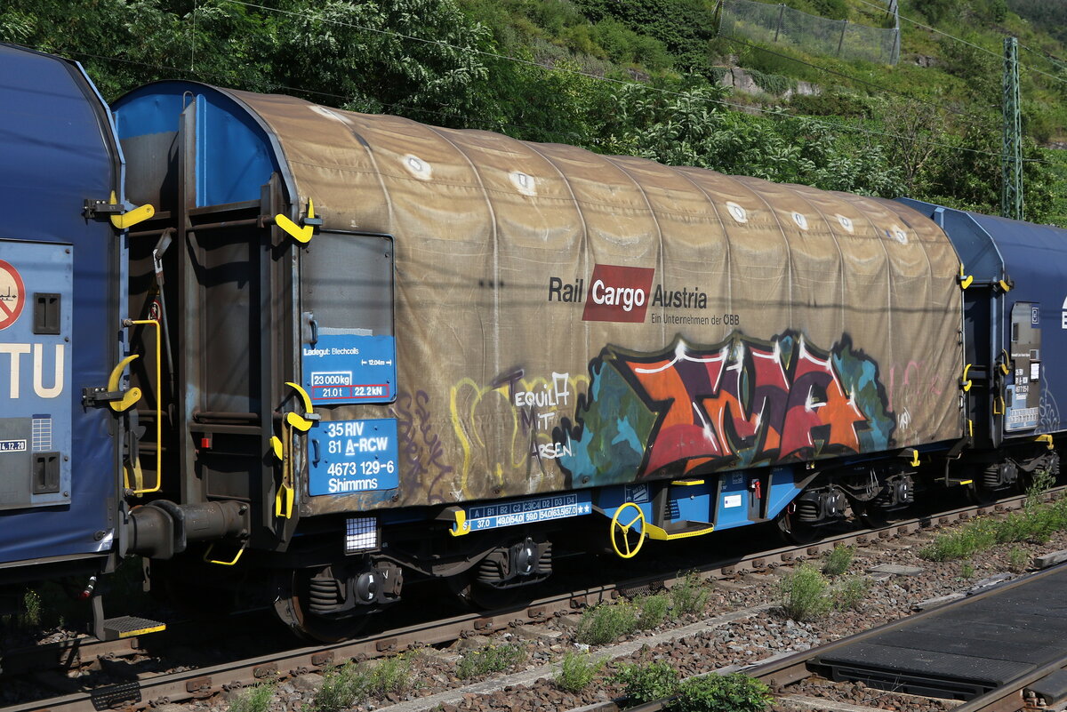 4673 129 (Shimmns) von  Rail Cargo Austria  am 21. Juli 2021 bei Kaub.