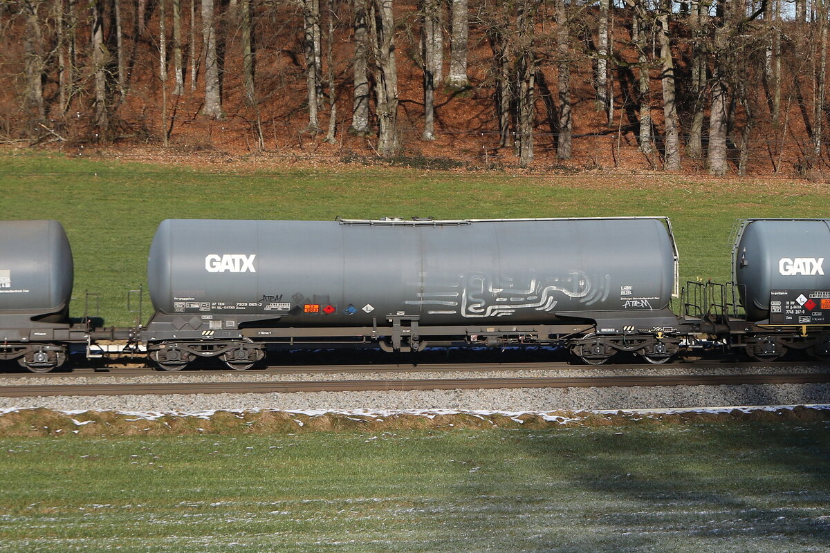 7929 065 (Zacns) von  GATX  am 27. Dezember 2024 bei Axdorf.