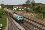 218 443 bei der Ausfahrt aus Maxhtte-Haidhof in Richtung Regensburg am 1. Mai 2024.