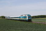 223 063 mit dem  ALEX  auf dem Weg nach Regensburg. Aufgenommen am 14. Mai 2025 bei Unterackerhof.
