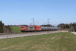 185 077  Stahl auf Stahl  mit einem Mllzug aus Freilassing kommend am 4. April 2025 bei Fuchsreut.