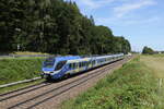 Bayerische Regiobahn/855614/430-008-auf-dem-weg-nach 430 008 auf dem Weg nach Rosenheim am 18. Juni 22024 bei Hufschlag/Traunstein.