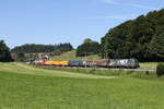 1116 182  Bundesheer  war mit einem gemischten Gterzug auf dem Weg nach Salzburg. Aufgenommen am 25. Juni 2025 bei Axdorf im Chiemgau.
