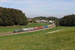 6193 201 von 'ELL' war mit einem 'KLV' am 29. September 2026 bei Axdorf im Chiemgau in Richtung M�nchen unterwegs.
