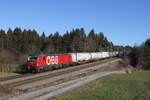 1293 192 mit einem  KLV  aus Salzburg kommend am 16. Januar 2023 bei Sossau im Chiemgau.